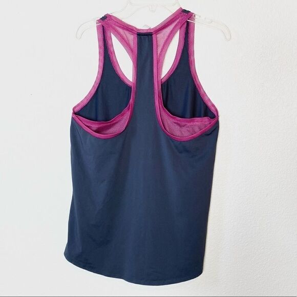 Fabletics Grey & Pink Mesh Layered Racerback Athletic Tank Top - Picture 3 of 5